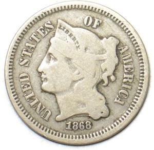 1868 3 Three Cent Nickel - Picture 1 of 2