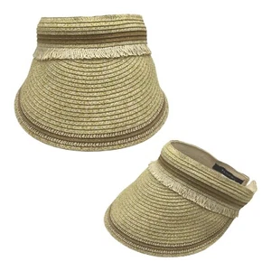 TAHARI Wide Brim Straw Sun Visor Womens Outdoor Hat Cap Beach Garden NATURAL NWT - Picture 1 of 11