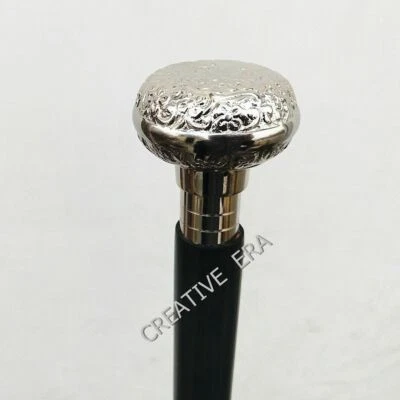 Cabeza de perilla redonda cromada mango de latón eje negro bastón de madera estilo bastón Foto 1 de 4