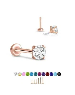 Anillo de nariz Labret sin rosca Monroe pasador de empuje oro rosa acero punta de 3 mm circonita cúbica Foto 1 de 2