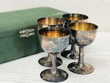 Y3020 CHAWAN Sterling Silver Liqueur cup set of 4 signed box Japan antique