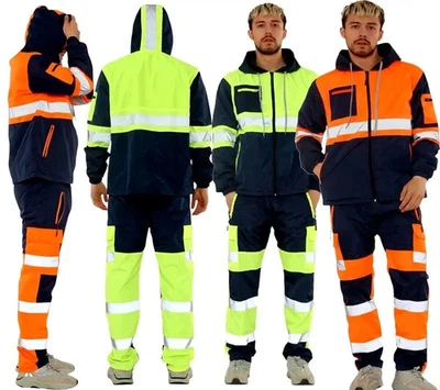Men Hi Vis Waterproof Rain Suit Set With Reflective Strips Tracksuit Work Wear - Image 1 of 4