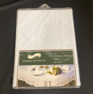 Battenburg Accent Tableware Lace Vinyl Tablecloth - White - Oval - 66 x 90" - Picture 1 of 14