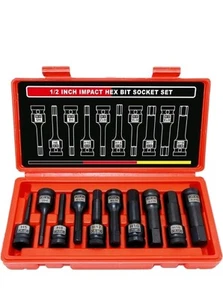 10-Pieces 1/2" Drive Impact Hex Bit Socket Set,Metric Impact Allen Bit Socket... - Foto 1 di 5