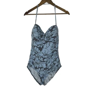 Tommy Bahama Traje de Baño 16 Azul Floral Acanalado Halter Una Pieza Retro Chic - Imagen 1 de 4