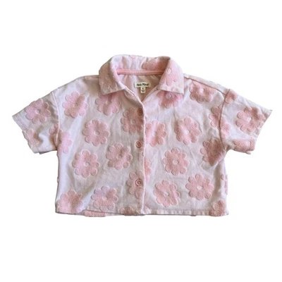 Camisa Kate Mack Niñas Talla 5 Rosa Terry Tela Floral Manga Corta Abotonada Foto 1 de 3