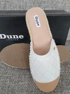 Ladies Dune London White Leather Quilted Mule Espadrilles