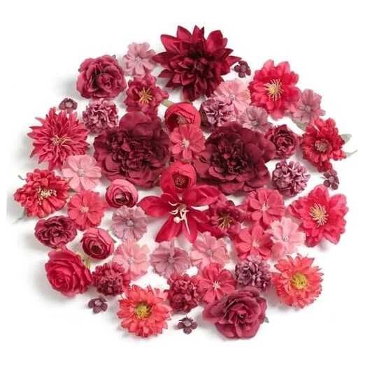 Cabezas de flores artificiales combo flores mezcla flores de seda cabezas a granel para rojo Foto 1 de 4