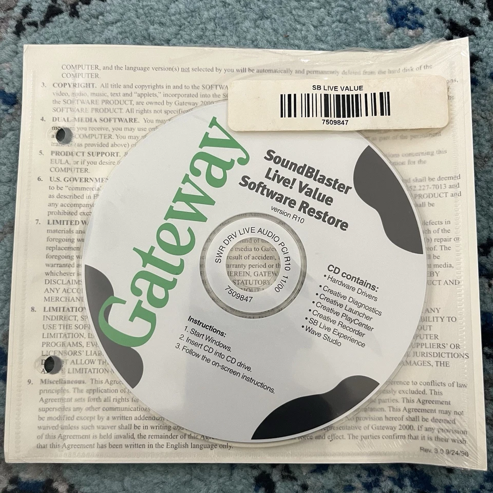 Vintage Gateway Computers Soundblaster Sound Blaster Live Restore Software PC - Image 1 of 1