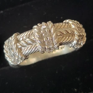 Stunner! Signed JUDITH RIPKA Sterling Silver w/15-CZs Rope Band RING ~8g ~Sz6.75 - Picture 1 of 8