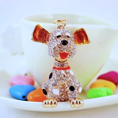 Lindo Llavero con Dije de Perrito con Estrás Brillante Cristal Dálmata Perro Cachorro Bolso Foto 1 de 4