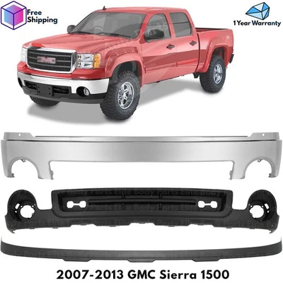 Front Bumper Chrome Steel & Lower Valance Kit For 2007-2013 GMC Sierra 1500 Foto 1 de 4