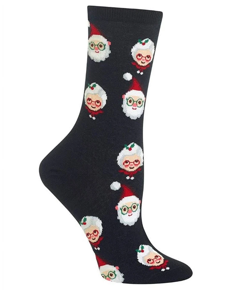 Hot Sox Mujeres S Papá Noel y la Sra. Claus Crew Calcetines Negros Talla Única - NUEVO Foto 1 de 1