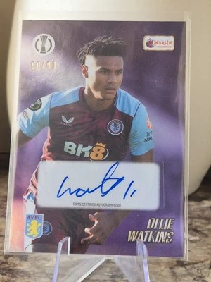 2023-24 Topps Merlin Heritage OIlie Watkins Aston Villa Purple Auto /99 - Image 1 of 2
