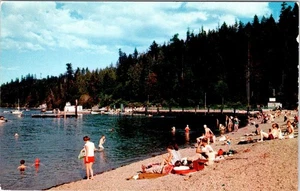 WA, Washington TWANOH STATE PARK STRANDSZENE Sonnenanbeter ~ Schwimmer ca. 1960er Postkarte - Bild 1 von 2