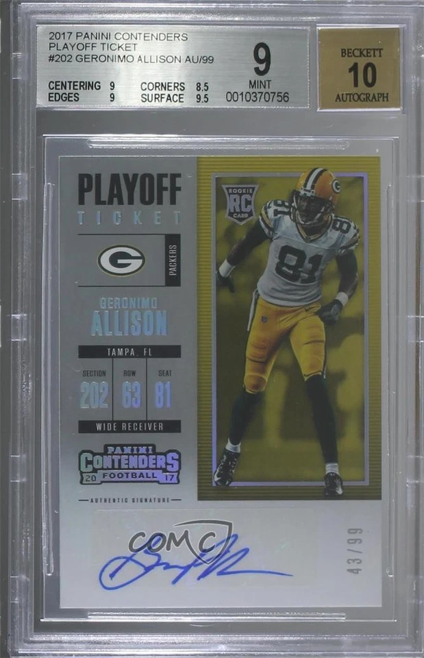 2017 Contenders Playoff Ticket /99 Geronimo Allison BGS 9 MINT Rookie Auto RC - Image 1 of 2