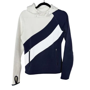 Tory Burch Sport XSmall XS White Navy Blue Reflective Stripe Hoodie Sweatshirt  - Picture 1 of 12
