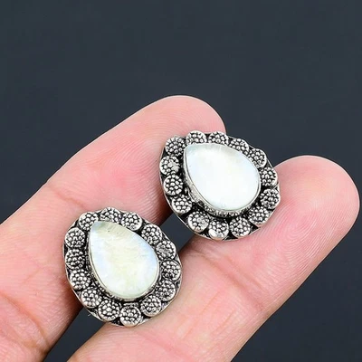 Gemelos de plata de ley 925 hechos a mano con piedras preciosas de luna arco iris Foto 1 de 4