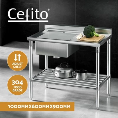 Cefito Stainless Steel Sink Bench Kitchen Work Benches Single Bowl 100x60cm 304 - image 1 of 4