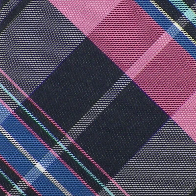 THE MENS STORE Pink Navy Aqua PLAID Self-tipped Silk Cotton Tie NWT - image 1 of 3