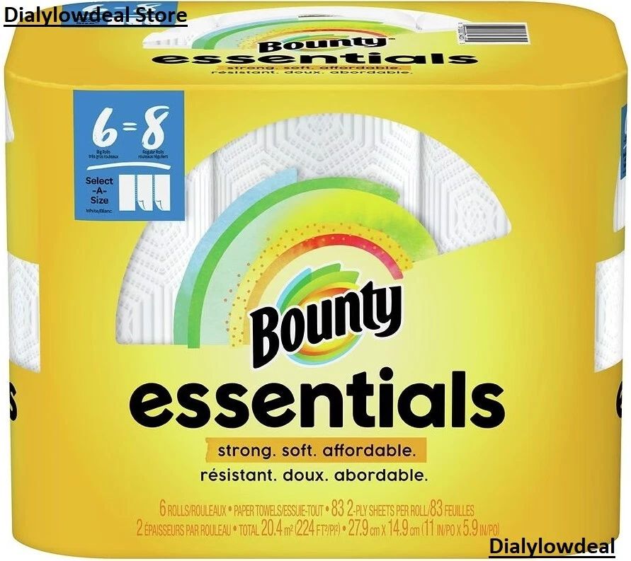Toallas de papel Bounty Essentials Select-A-Size, ELIGE entre 6 o 12 rollos Foto 1 de 1