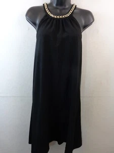 Calvin Klein Dress Women's 10 Black Sleeveless Halter Gold Chain Neck - Picture 1 of 12
