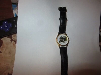 Reloj Pulsera Ejército Caballeros Negros Micrones Chapado en Oro Correa Cuero Foto 1 de 4