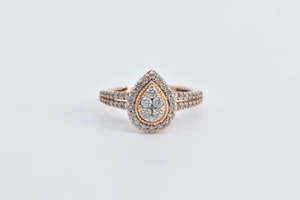 10K 0.33 Ctw Diamond Pear Cluster Halo Engagement Ring Rose Gold *02 - Picture 1 of 6