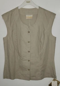 Geiger Austria Vest Women's 40 beige Linen cotton sleeveless woven blouse summer - Picture 1 of 9