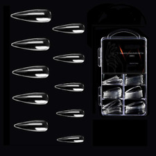 False Nail Tips Acrylic Long Stiletto Nails,100 Pcs Fake Clear Full Cover Long