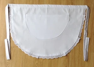 NEW WHITE OR BLACK BRODERIE ANGLAISE EDGE WAITRESS MAID HALF APRON WITH POCKET - Picture 1 of 3