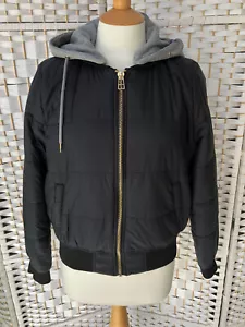 Forever 21 Women’s Ladies Junior's Black Puffer Lightweight Jacket Sz L Hoodie - Picture 1 of 8