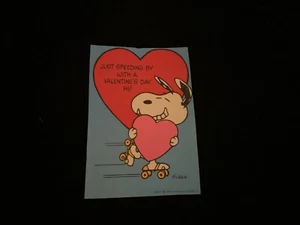 Vintage Rollschuh Snoopy Valentinskarte um 1958 unsigniert Ambassador - Bild 1 von 5