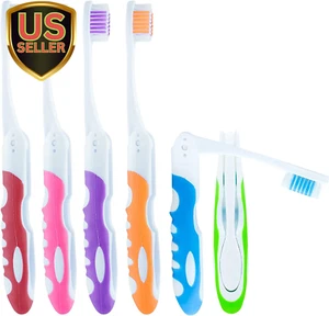 Travel Folding Toothbrush, Camping Toothbrush Bulk, Medium Bristle (6 Pack Me... - Picture 1 of 1