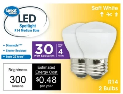 Great Value LED Spotlight R14 Medium Base Dimmable 2 Bulbs - Image 1 of 4
