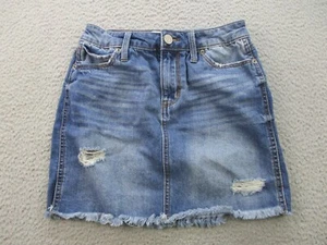 MUDD Denim Skirt Women's 3 (24 In) Mini Pencil Fringe Raw Hem Distressed Stretch - Picture 1 of 8