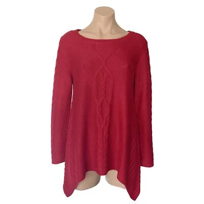 Style & Co. Women's Size Medium Red Cable Knit Handkerchief Hem Sweater Top - Image 1 of 4