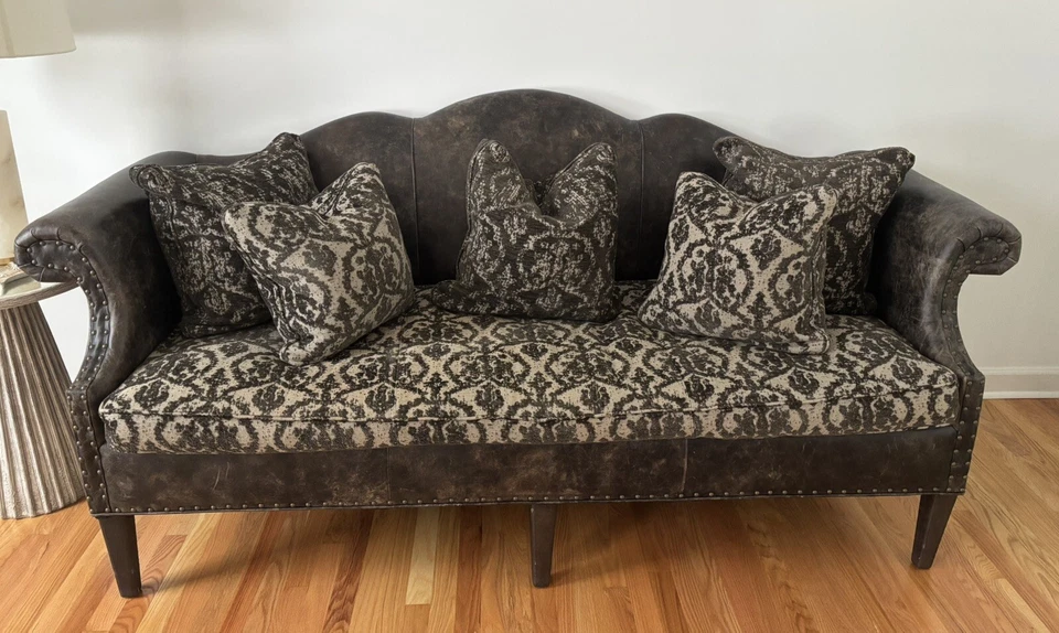 Arhaus Brown Beige Leather Sofa  - Image 1 of 1
