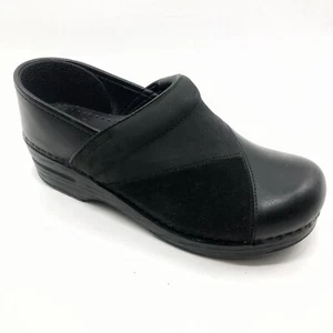 DANSKO Patchwork Sz 8.5 /39 Black Leather Platform Clogs - Picture 1 of 9