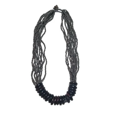 Collar de cuentas de vidrio hecho a mano de hematita de 16 hilos decorativo 20 anillos de madera Foto 1 de 4