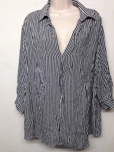 NUEVA Camisa Para Mujer Philosophy Manga Larga Frente Abierto, Rayas, Talla Grande - Imagen 1 de 10