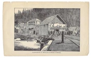 Antique Print Warehouse and Wharf Wrangel Alaska 1879 - Picture 1 of 2