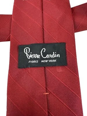 PIERRE CARDIN Neck Tie Mens Dark Red Solid Striped Simple Adult P Logo - Image 1 of 4