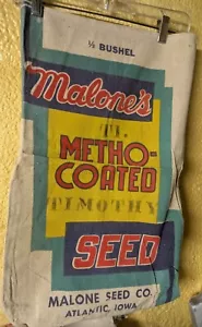 Vintage Malone's Metho-Coated Timothy Seed Cloth Sack Malone Co Atlantic Iowa IA - Picture 1 of 7