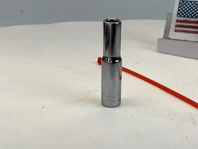 STANLEY 86-043, 1/4in. 1/4 Drive Deep SAE Socket, USA Made  - RED - Image 1 of 4