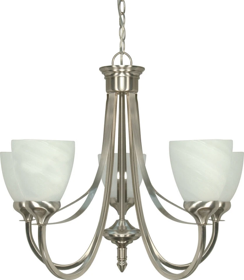 Triumph 5 Light LED Brushed Nickel And Alabaster Glass Chandelier Orig $435 - Image 1 of 1