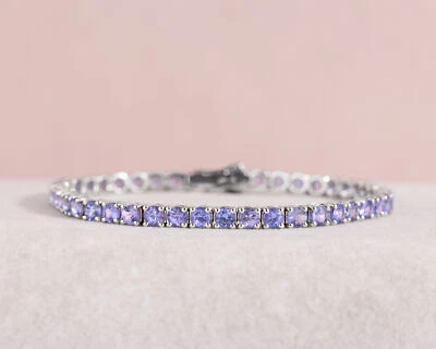 Pulsera Tanzanita Natural 10 Quilates Oro Blanco 14k Redonda Azul Transparente Real Foto 1 de 4