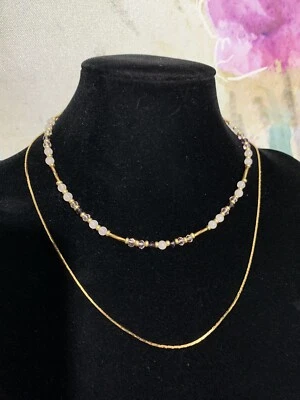 Collar de cuarzo rosa 15+2 pulgadas tono dorado Foto 1 de 4