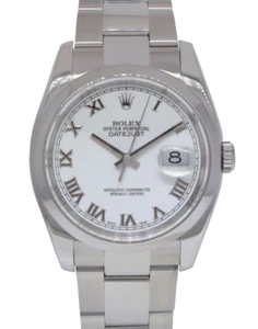 Rolex Datejust Steel White Roman Dial Mens Oyster 36mm Watch +Papers D 116200 - Picture 1 of 13