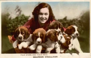 MAUREEN O’SULLIVAN w HER PUPPIES; Film Stars & Their Pets Series; Valentine PC - Picture 1 of 2